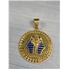 Image 2 : Vintage Solid Blue Enamel Egyptian Gold Pendant Quality! Heavy!