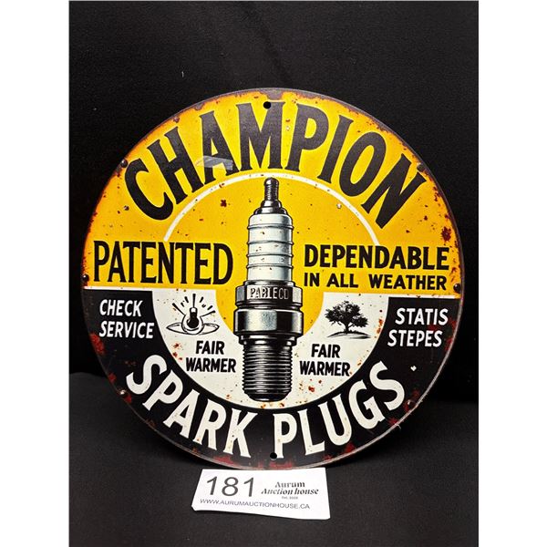 8" Diameter Champion Spark Plugs Vintage Style Reproduction Tin Sign