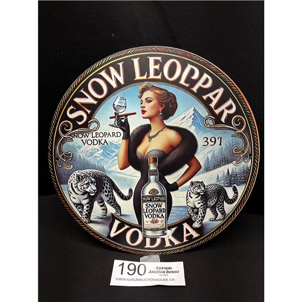 8" Diameter Snow Leapord Vodka Vintage Style Reproduction Tin Sign
