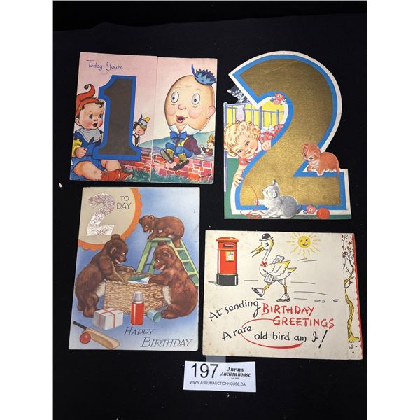 4 Vintage Childs Birthday Cards (Nice Graphics)