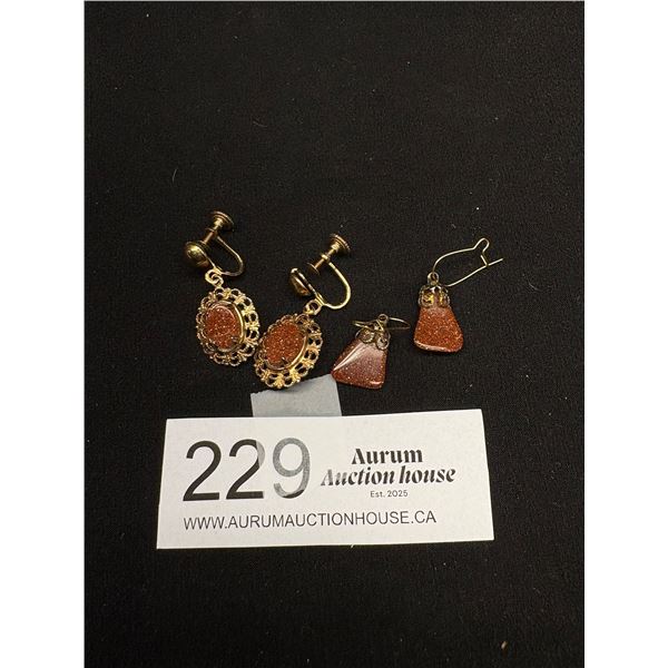 2 Pairs of Antique Goldstone Earrings