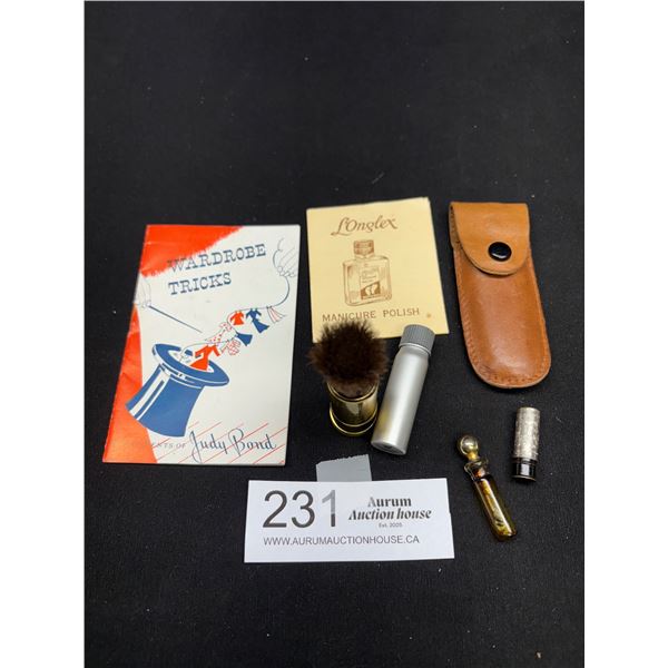 Lot of Vintage Perfume Viles, Face Brush, etc