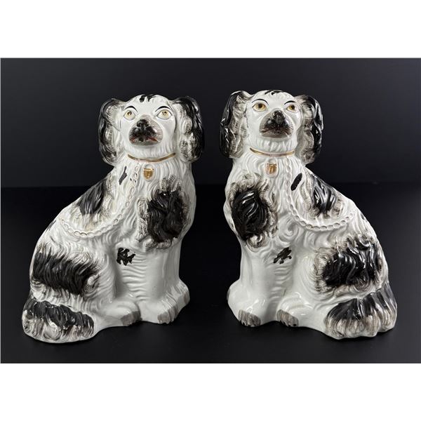 Pair of English Black & White Staffordshire Dogs