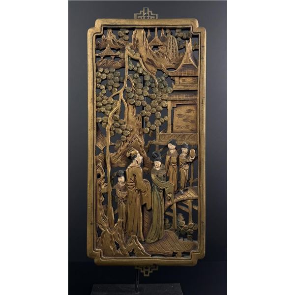 Mid Century Chinese Carved Wood Panel