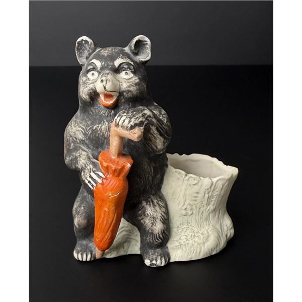 Bisque Bear with Umbrella Toothpick Holder