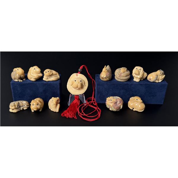 Japanese Tagua Nut Netsuke Zodiac Animals