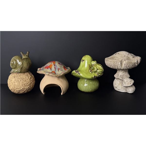 Group of Ceramic and Concrete Garden Mushrooms
