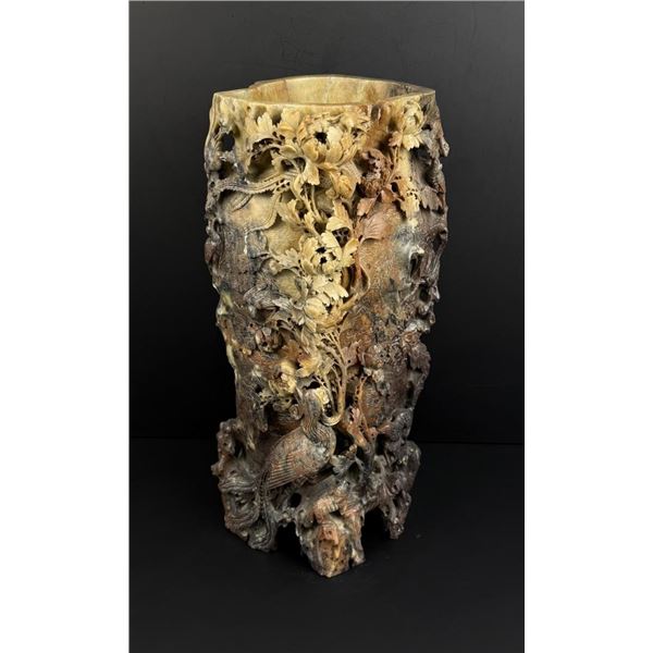 Antique Chinese Soapstone Vase Carving