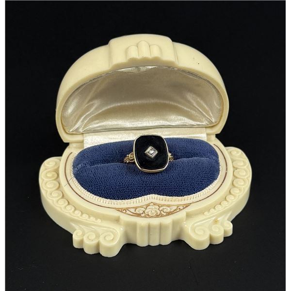 Art Deco 10K Gold Onyx and Diamond Ring