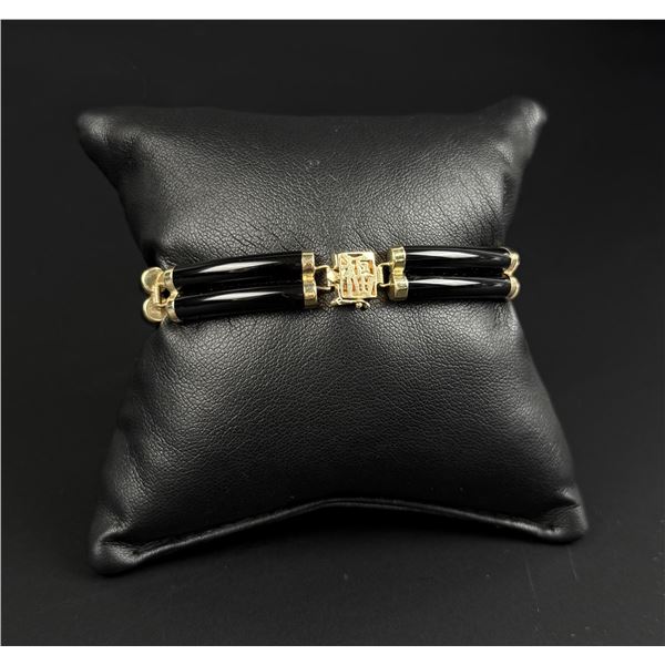 Chinese 10K Gold and Onyx Bracelet