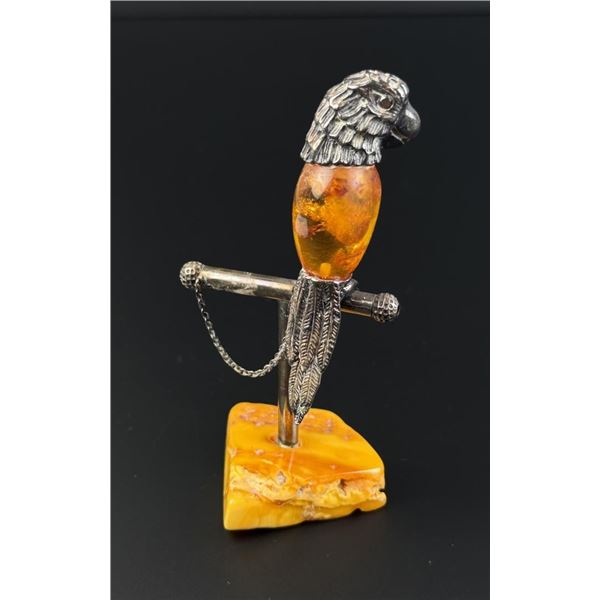 Sterling Silver and Baltic Amber Parrot Figurine