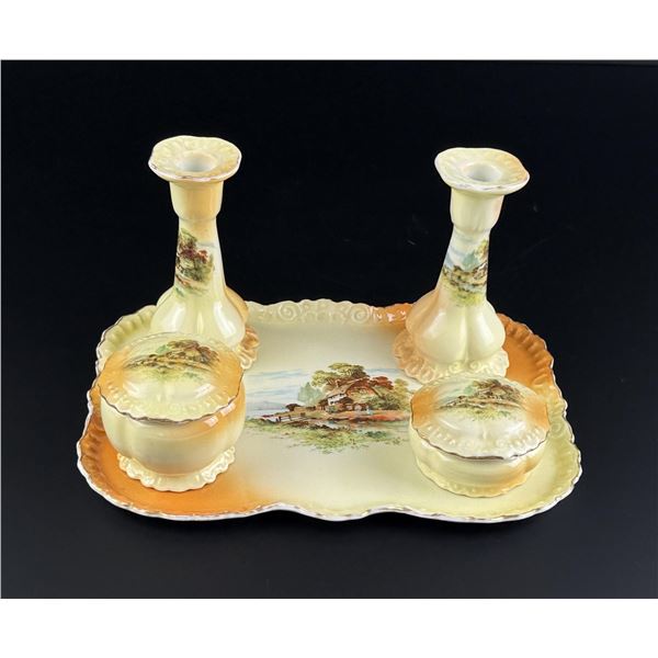 Victoria China Rustic Scenes Dressing Table Set