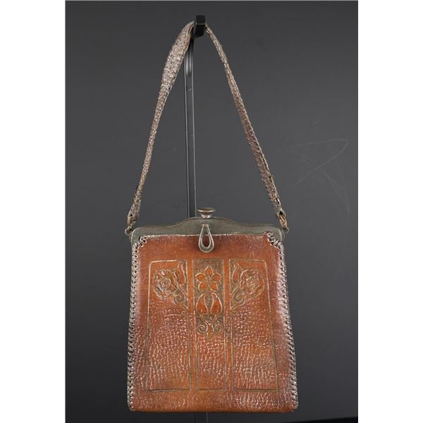 Art Nouveau Hand Tooled Leather Floral Purse