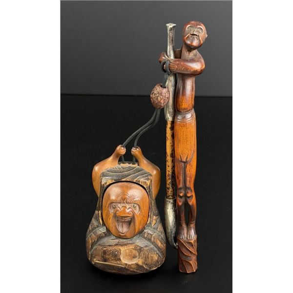 Meiji Period Japanese Wooden Tobacco Smoking Set