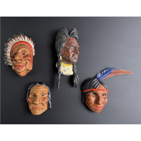 Native American Indian Carved Wood Heads