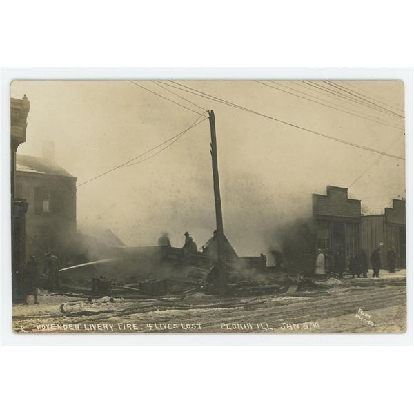 Hovenden Livery Fire Peoria Illinois RPPC Postcard