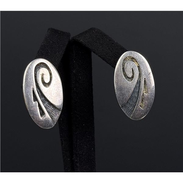 Hopi Indian Sterling Silver Water Wave Earrings