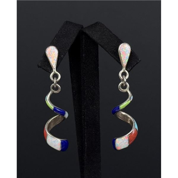 Zuni Signed Inlayed Sterling Silver Earrings