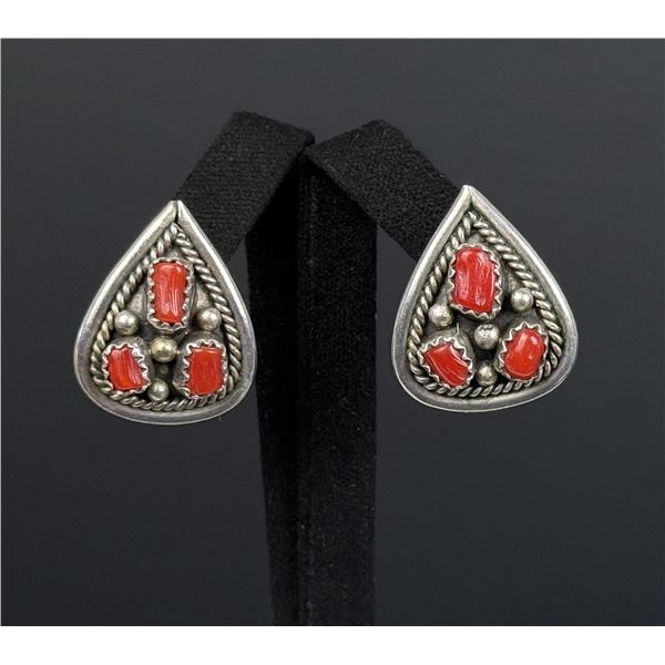 Navajo Sterling Silver Coral Earrings