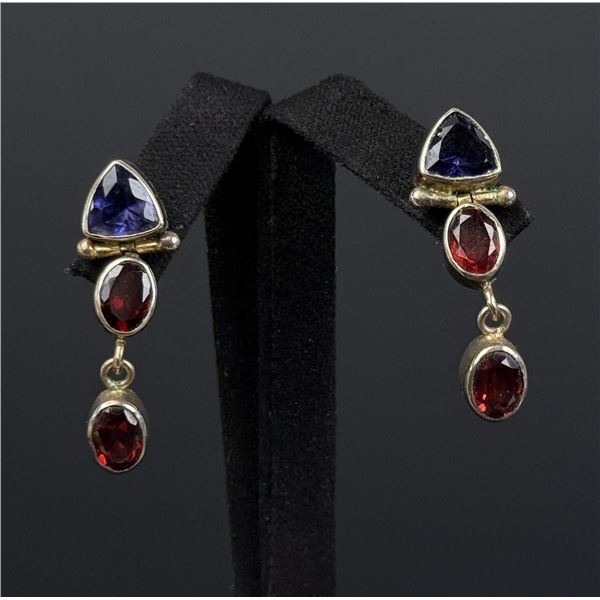 Sterling Silver Iolite and Garnet Earrings
