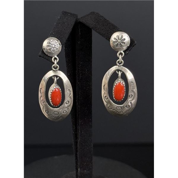 Navajo Sterling Silver Coral Earrings