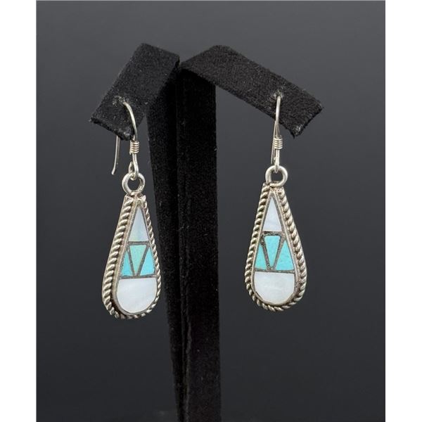Zuni Sterling Turquoise Mother of Pearl Earrings