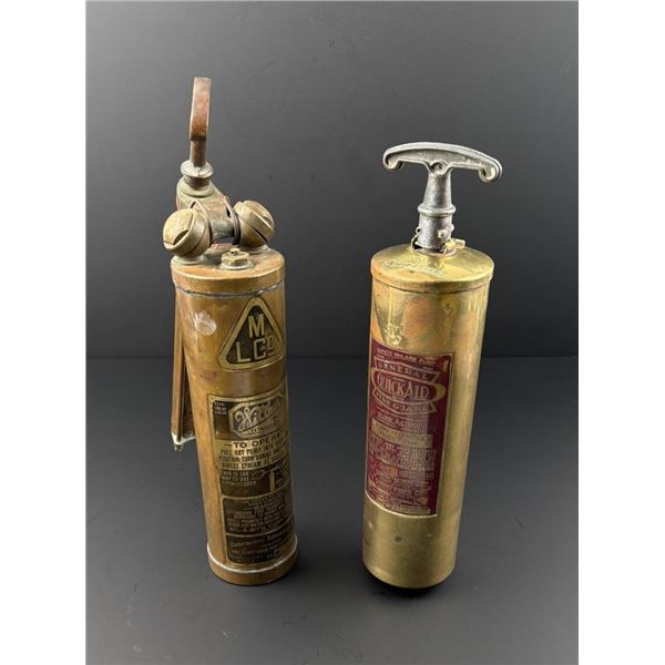 Pair of Antique Hand Pump Brass Fire Extinguishers