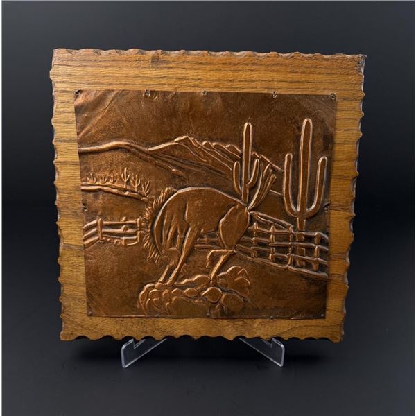Cowboy Hammered Copper Bucking Bronc Plaque