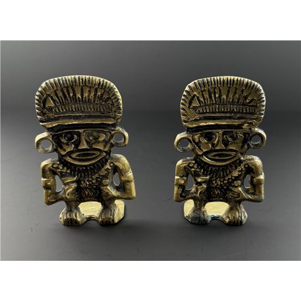 Mid Century Mayan Warrior Brass Bookends