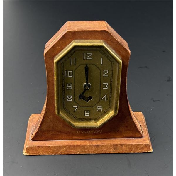 Art Deco Leather Wrapped Lux Desk Clock