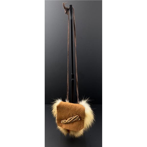 Native American Indian Leather Fox Fur Pouch