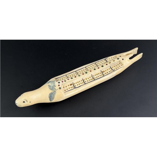 Alaskan Inuit Eskimo Walrus Ivory Cribbage Board