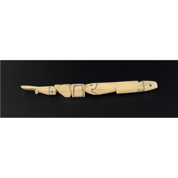 Alaskan Inuit Eskimo Carved Ivory Scrimshaw Handle