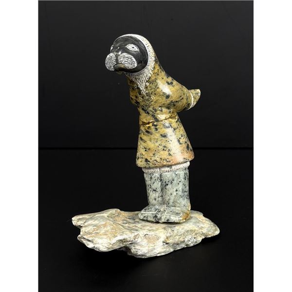 Michael Pelkey Inuit Soapstone Walrus Man Carving