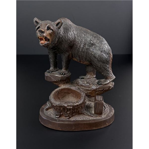 Swiss Black Forest Bear Carved Wood Pipe Stand