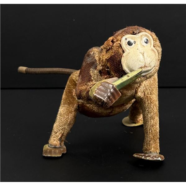 Japanese Tin Litho Mohair Wind Up Monkey Toy