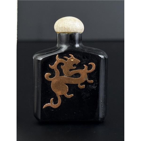 Chinese Applied Dragon Carved Stone Snuff Bottle