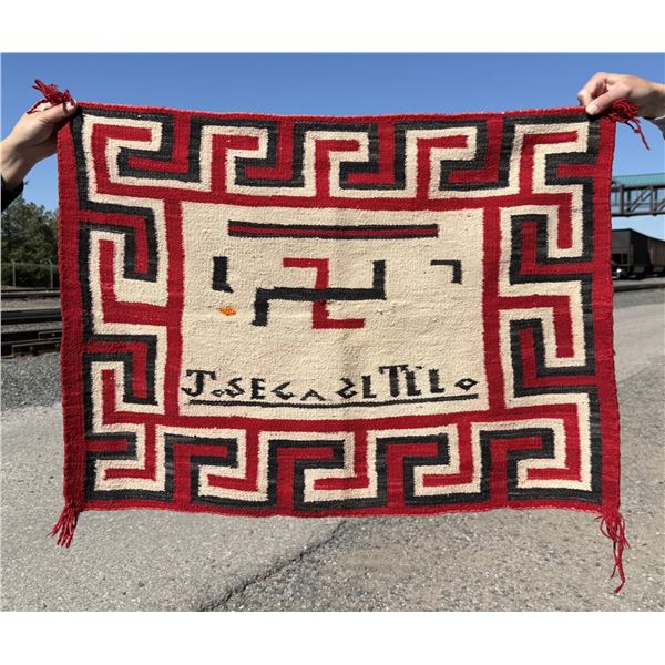 Navajo Indian Whirling Log Pictorial Sign Name Rug