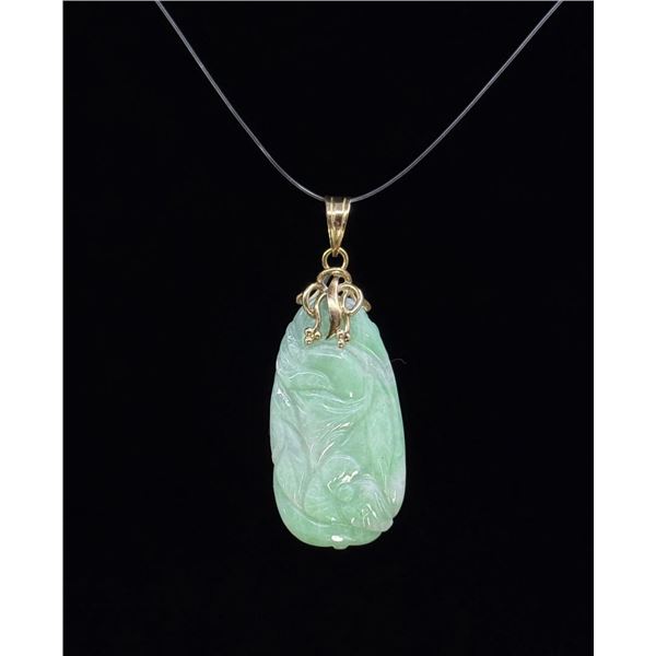 14K Gold Carved Chinese Jadeite Pendant