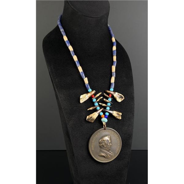 Native American Peace Medal Trade Bead Necklace