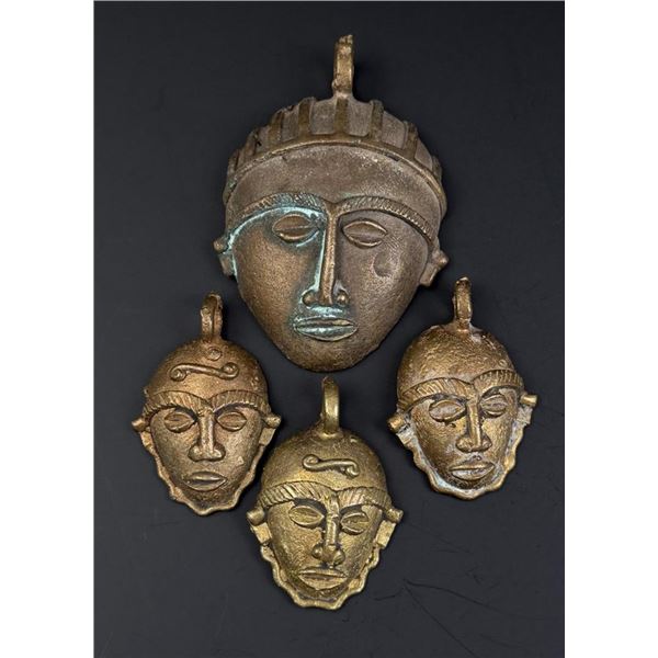 Akan Baule African Bronze Mask Pendants
