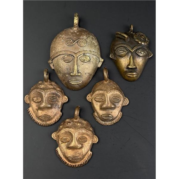 Akan Baule African Bronze Mask Pendants