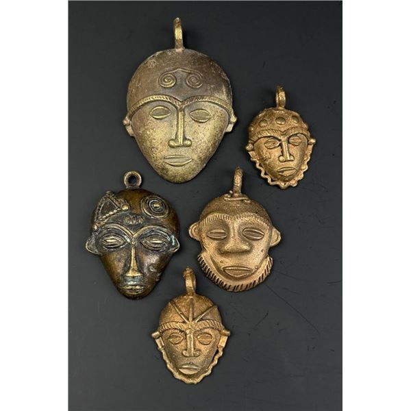 Akan Baule African Bronze Mask Pendants