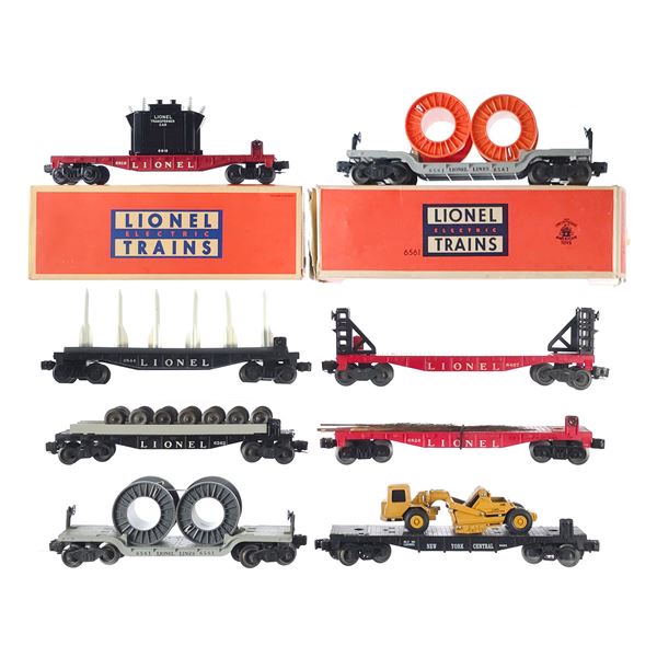 (8) Lionel Flat Cars w/Accessories Assorted