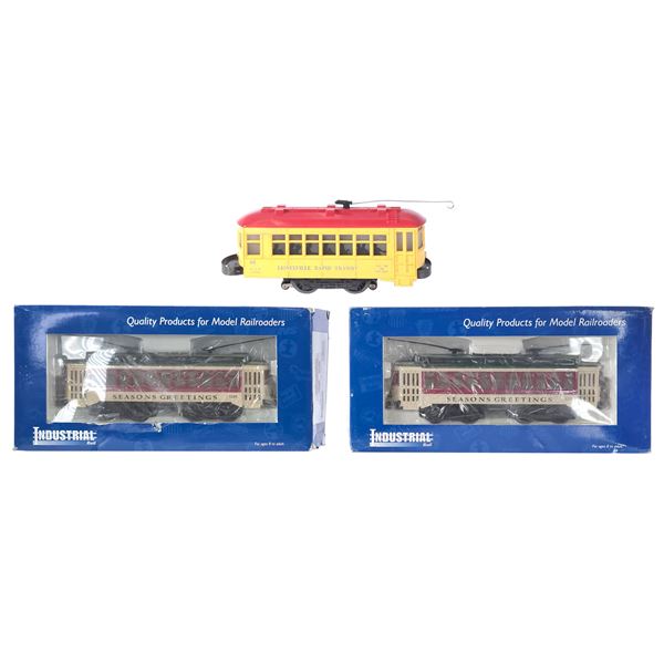 (3) Assorted Industrial 027 Scale Trolley Cars