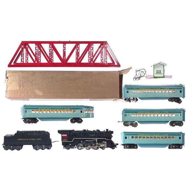 (7) American Flyer Train Car Set & No. 2 Trestle Bridge with Boxes