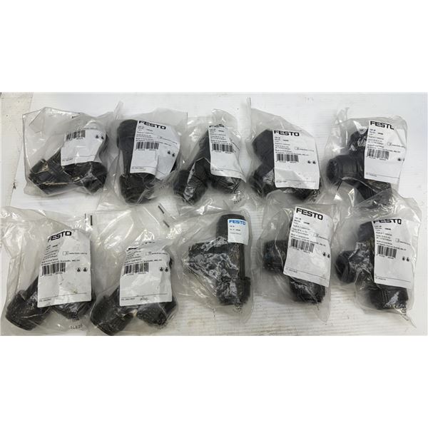 Lot of (10) Festo #CQT-28 Push In T-Connectors