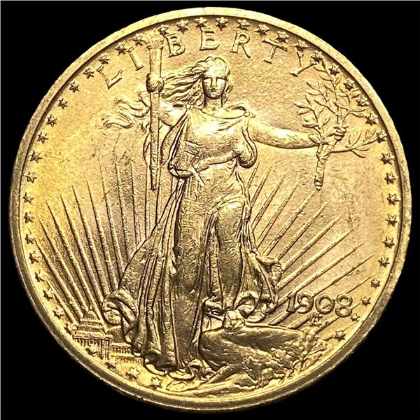 1908 No Motto Gold $20 Saint-Gaudens Double  Eagle CHOICE BU