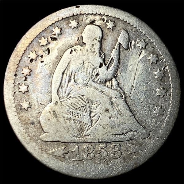 1853-O Arrows/Rays Seated Liberty Quarter  NICELY CIRCULATED