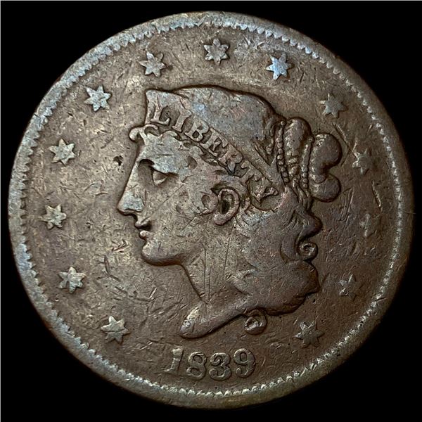 1839 Braided Hair Large Cent LIGHTLY  CIRCULATED